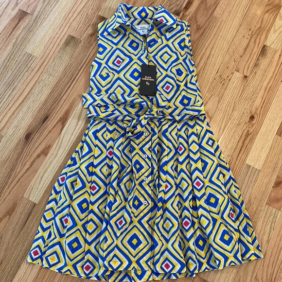 NWT ELIZA CHRISTOPH SHIRO SLEEVELESS SHIRTDRESS GEO CABANA BLUE WOMENS SZ SMALL - Picture 4 of 11